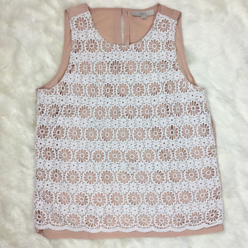Ann Taylor Loft  Blush & White Crochet Blouse